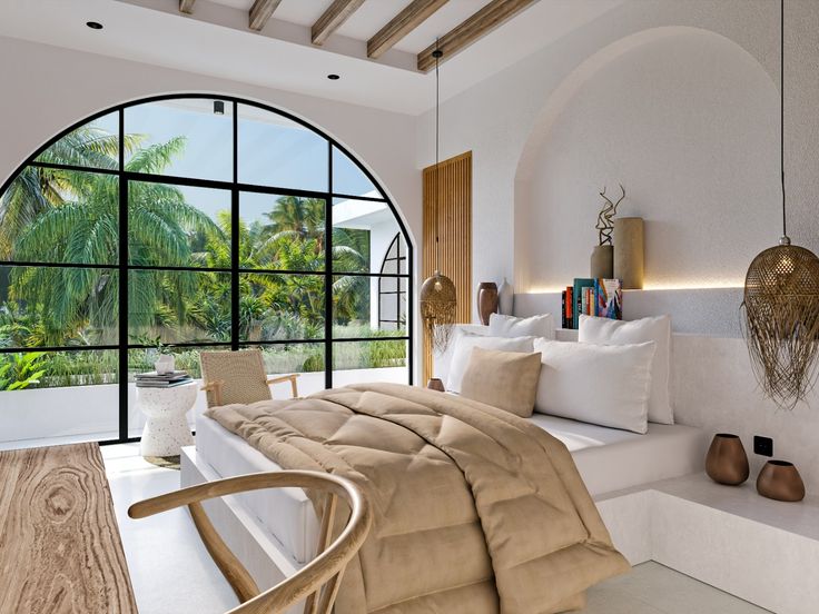 Stylish Bedroom with Arch Window _ Casa Petak by Balitecture